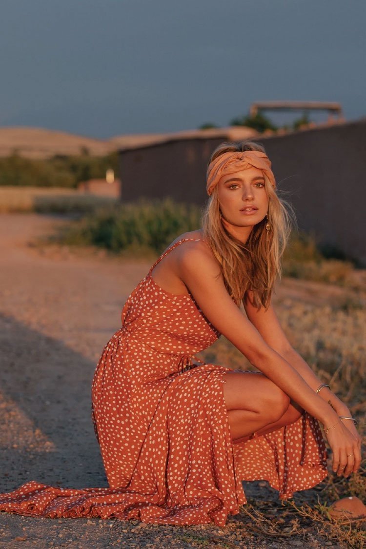 Polka Dot Asymmetric Ruffle Button Down Beach Maxi Dress