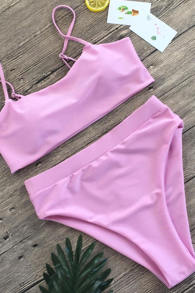 High Waist Bralette Bandeau Bikini Swimsuit - Two Piece Set-yoyobikini