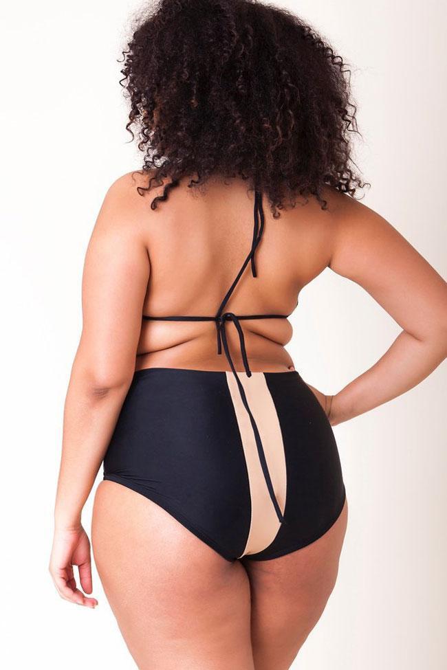 Plus Size Contrast High Waisted Slide Triangle Bikini Swimsuit - Two Piece Set-yoyobikini