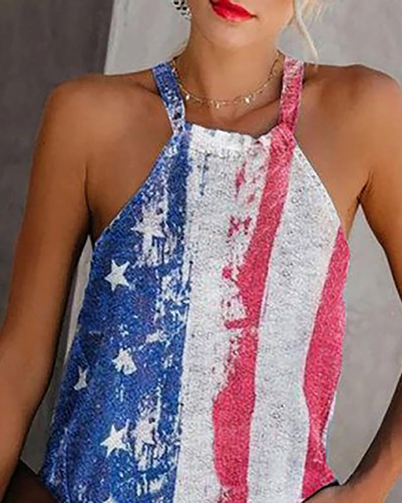 Flag Print Sleeveless Casual Top-yoyobikini