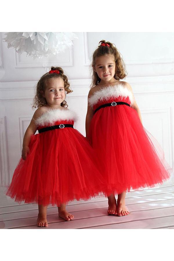 Fashion Kids Girls Off Shoulder Fancy Christmas Costume Santa Dress Red-yoyobikini