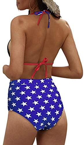 Women's American Flag Halter Padded High Waisted Bikinis Set-yoyobikini