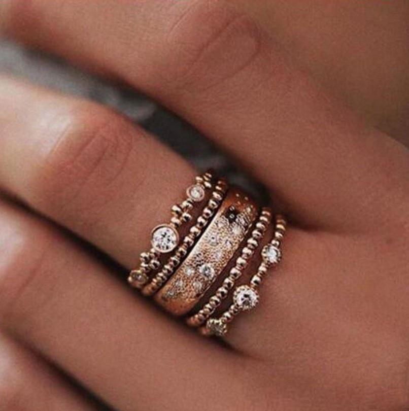 5 Crystal Elegant Boho Rings