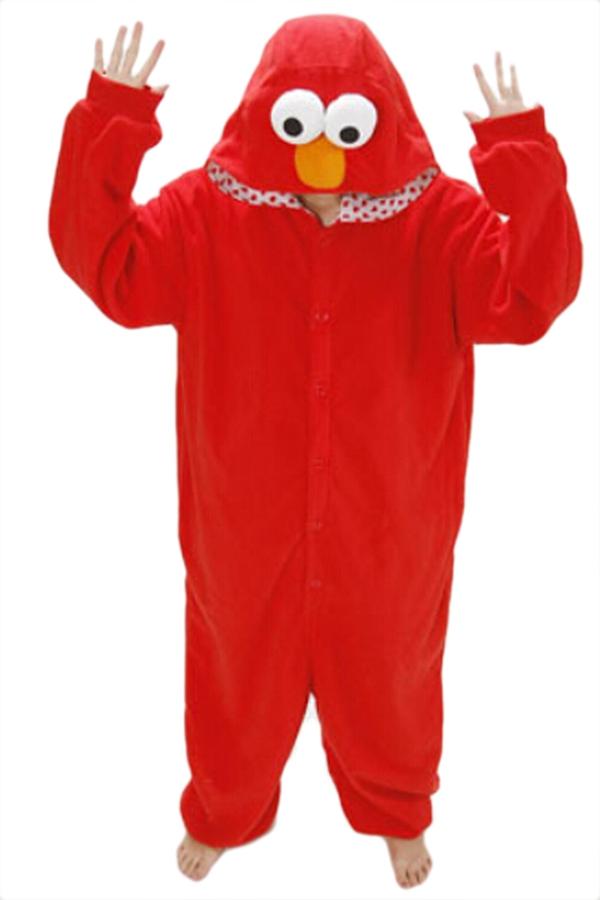 Red Womens Flannel Sesame Street Elmo Pajamas Halloween Jumpsuit Costume-yoyobikini