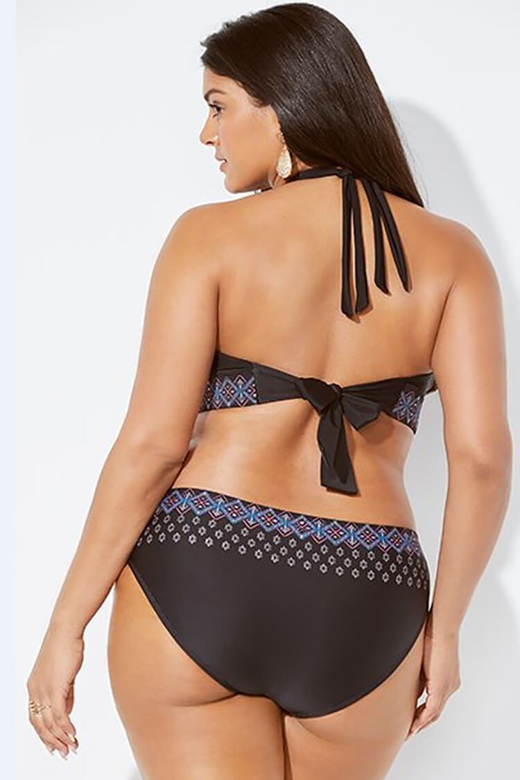 Plus Size Ethnic Print Triangle Halter Bikini Swimsuit - Two Piece Set-yoyobikini