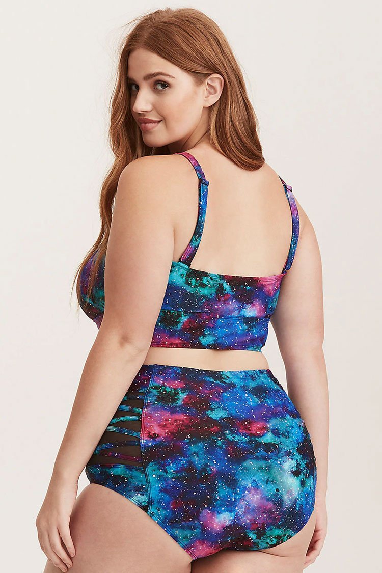 Plus Size Galaxy Crisscross Strappy High Waisted Bikini Swimsuit - Two Piece Set-yoyobikini