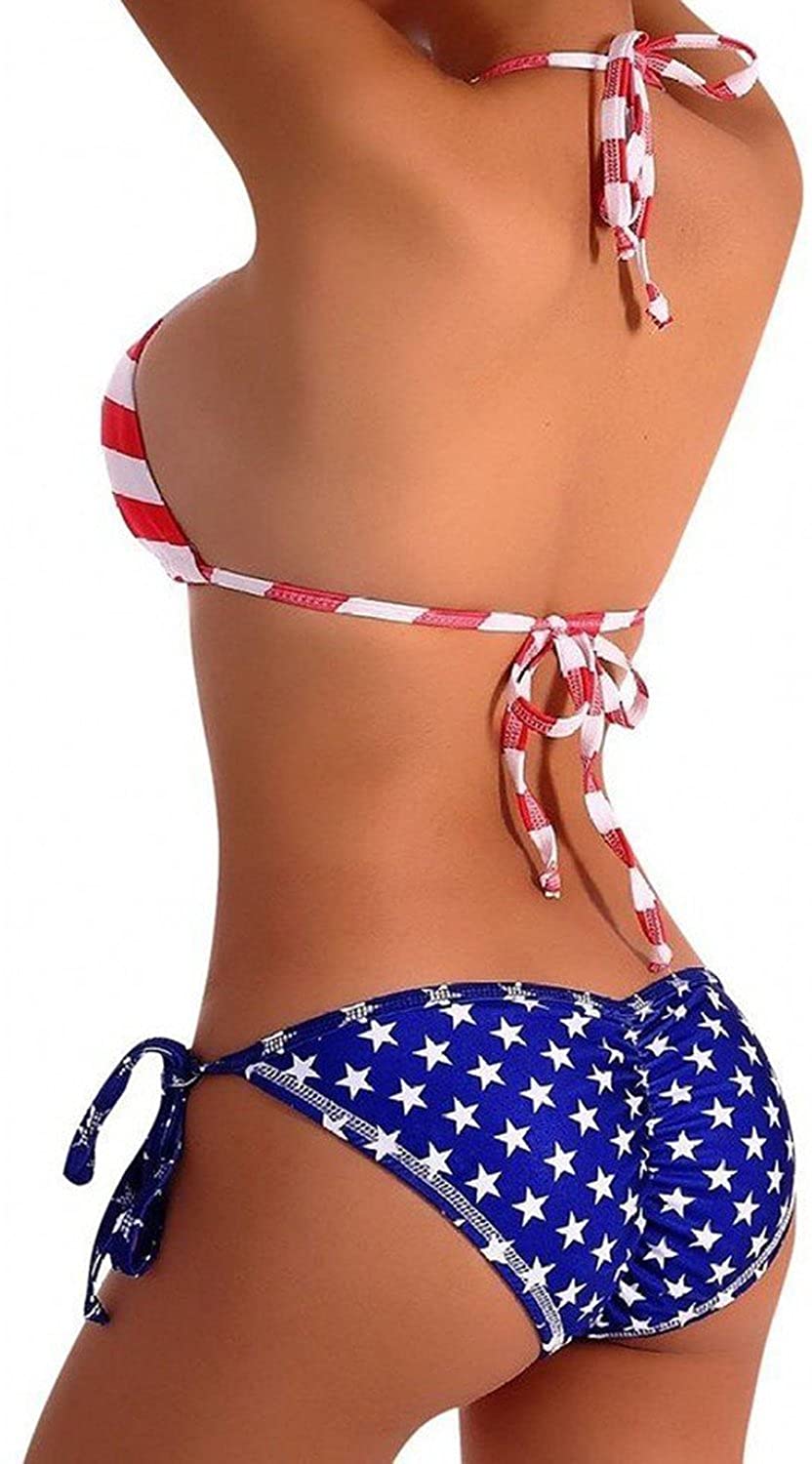 Womens Sexy Halter Padded American Flag Bikini Set-yoyobikini