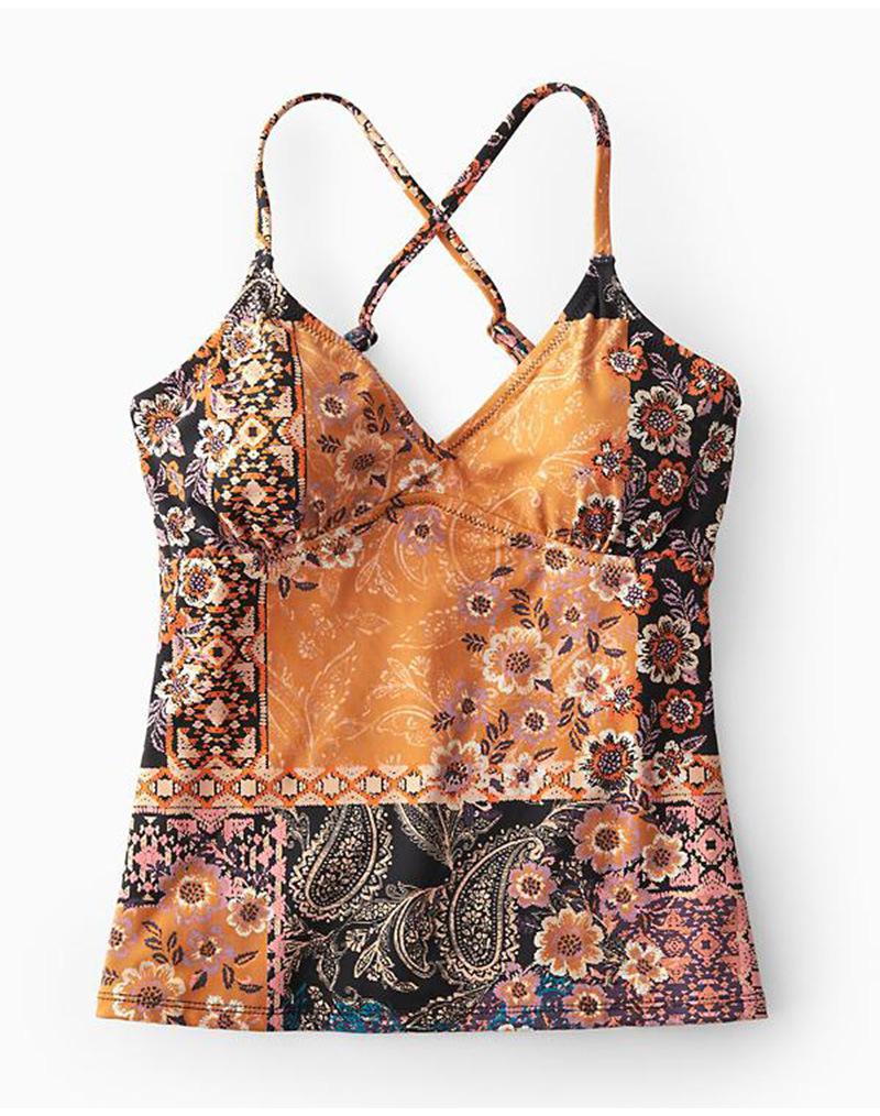 Floral Strappy Adjustable Straps Cross Back Mid Waisted Tankini Set-yoyobikini