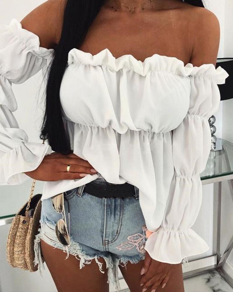Off Shoulder Ruffle Tiered Top-yoyobikini