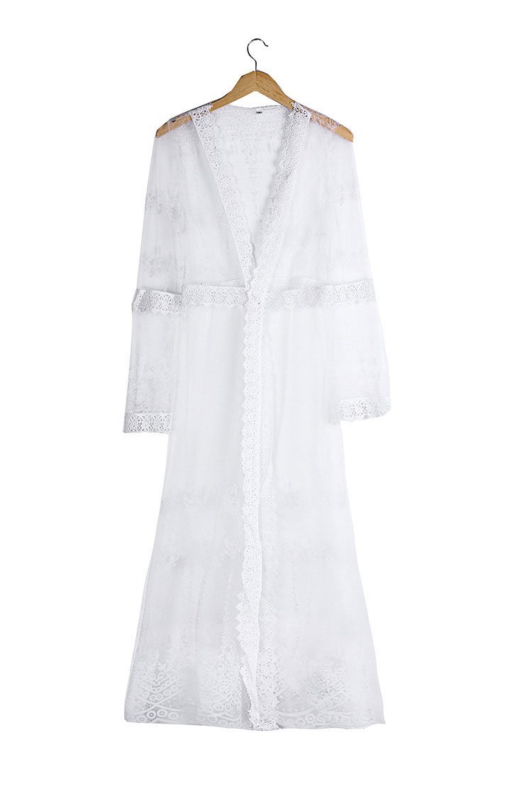 Boho Crochet Brim Sheer Maxi Cover Up