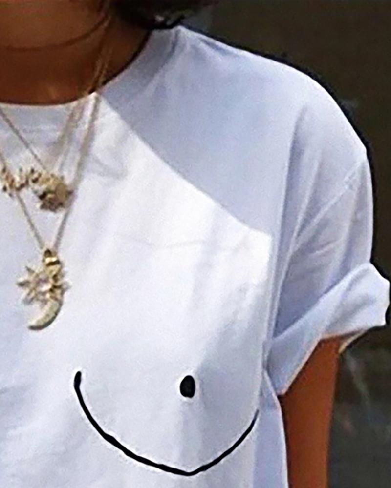 Print Short Sleeve Round Neck Casual T-shirt-yoyobikini