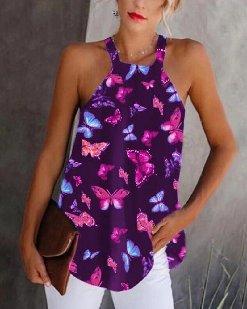 Butterfly Print Halter Top-yoyobikini
