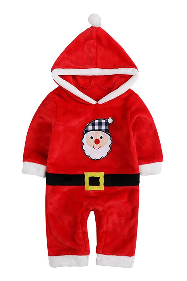 Cute Infant Kids Boys Hooded Jumpsuit Christmas Santa Claus Costume Red-yoyobikini