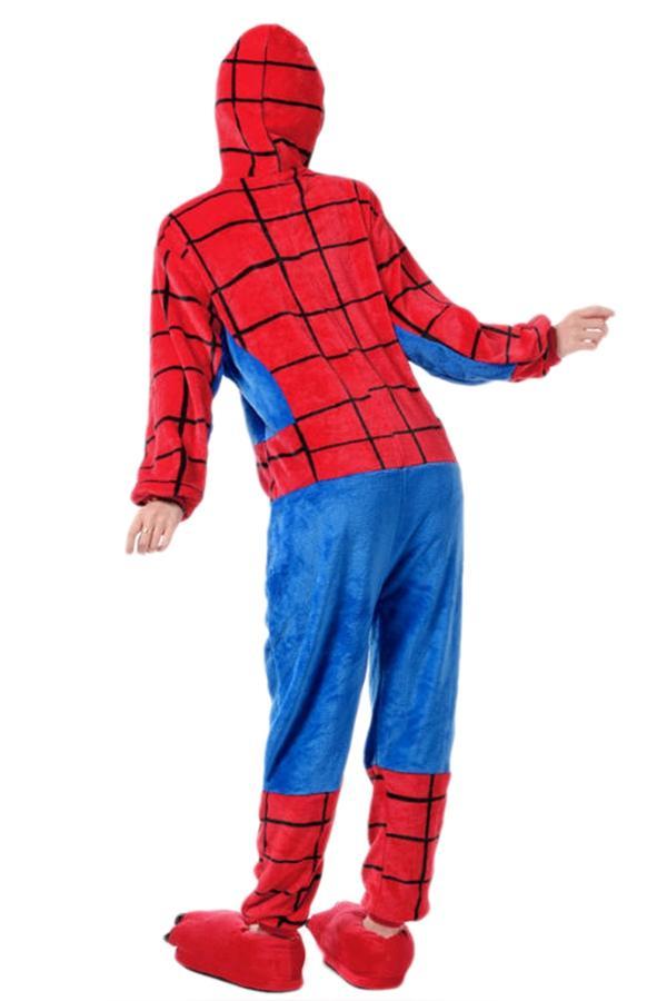 Red Fashion Womens Pajamas Flannel Spiderman Halloween Jumpsuit Costume-yoyobikini