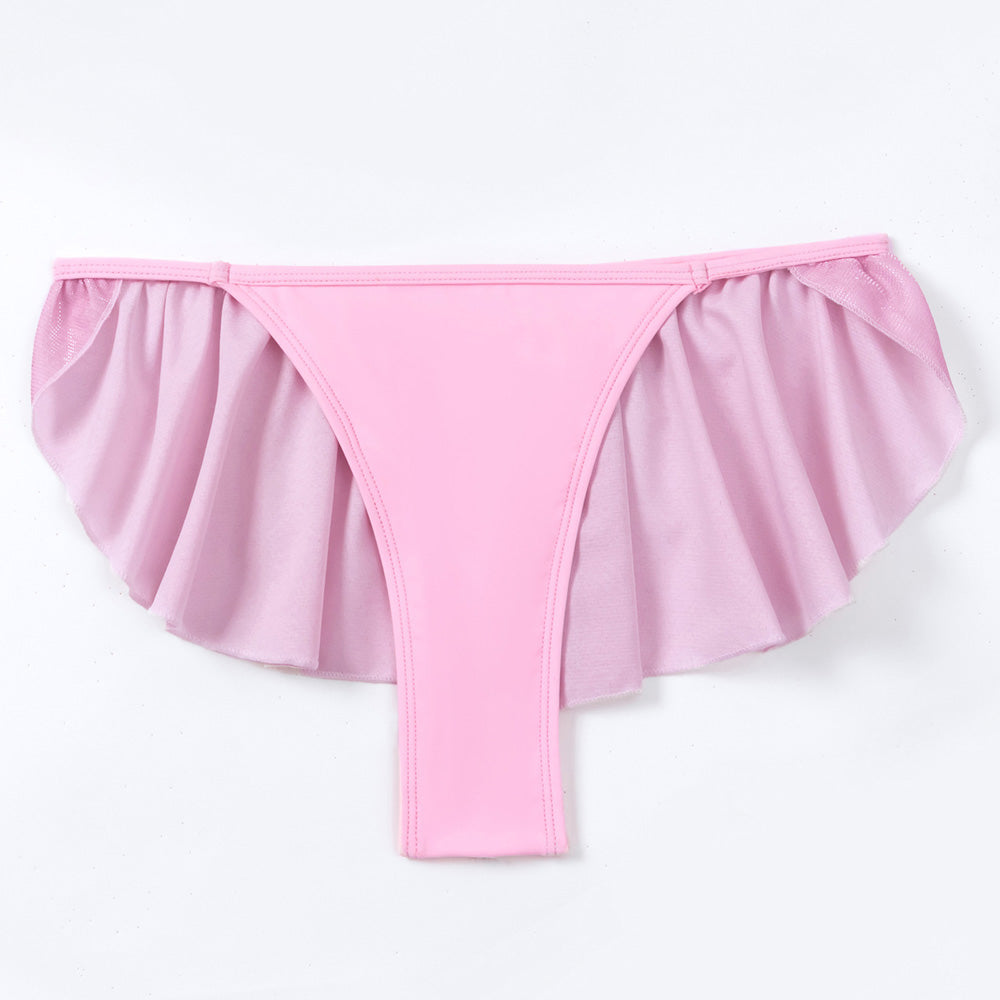 Glitter Solid Ruffle Thong Ruched Trim String Brazilian Bikini Bottom-yoyobikini