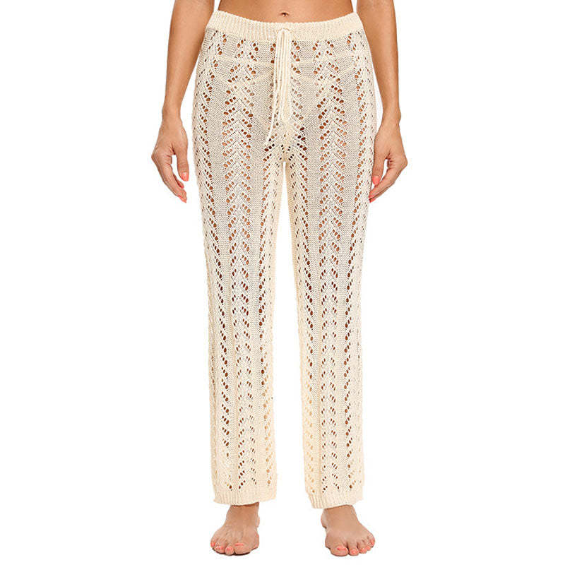 Sexy High Waist Tie Brazilian Crochet Knit Beach Cover Up Wide Leg Pants
