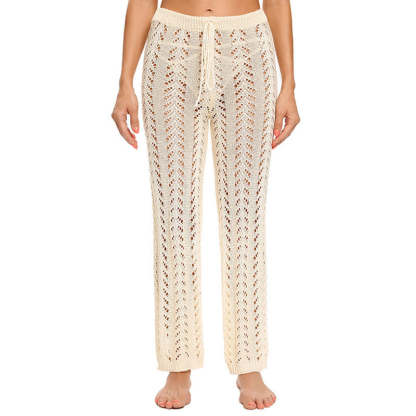 Sexy High Waist Tie Brazilian Crochet Knit Beach Cover Up Wide Leg Pants