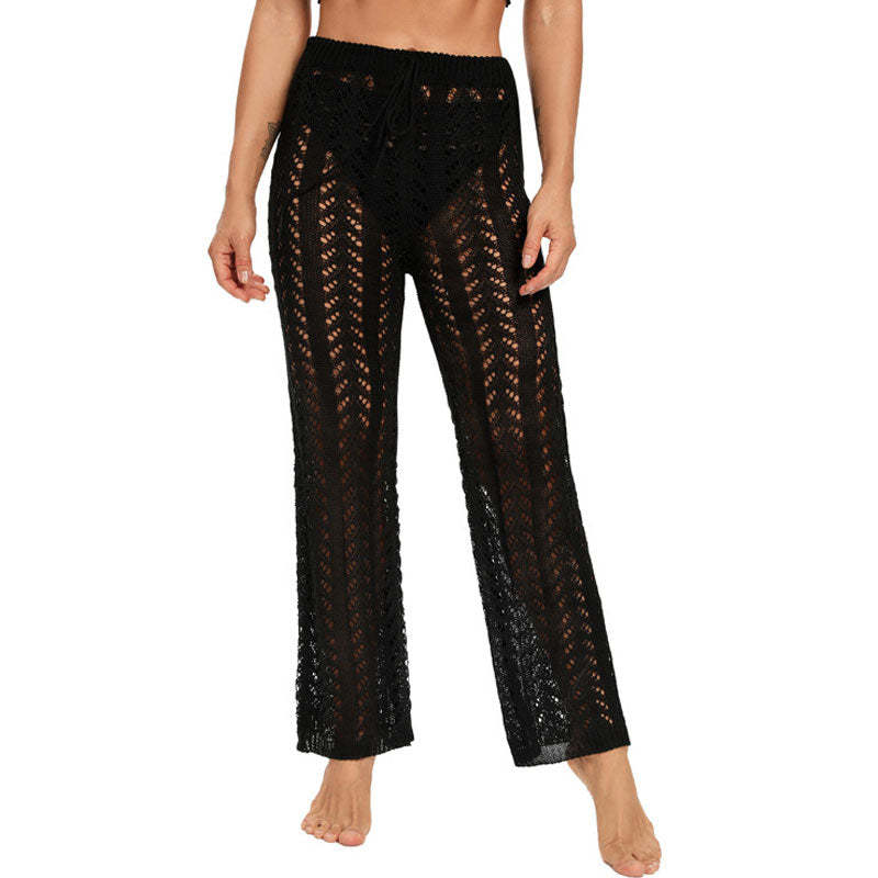 Sexy High Waist Tie Brazilian Crochet Knit Beach Cover Up Wide Leg Pants
