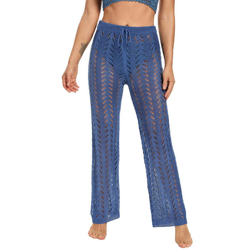 Sexy High Waist Tie Brazilian Crochet Knit Beach Cover Up Wide Leg Pants