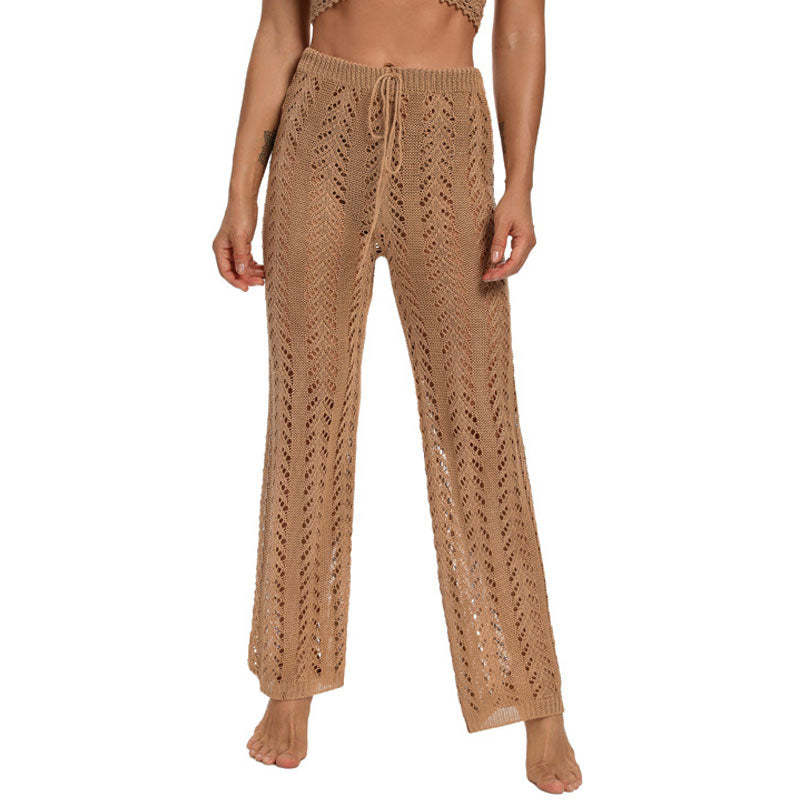 Sexy High Waist Tie Brazilian Crochet Knit Beach Cover Up Wide Leg Pants