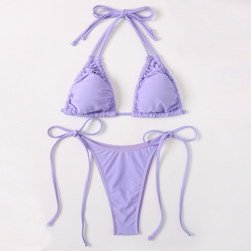 Sexy Tie String Ruched Slide Triangle Brazilian Two Piece Bikini Swims ...