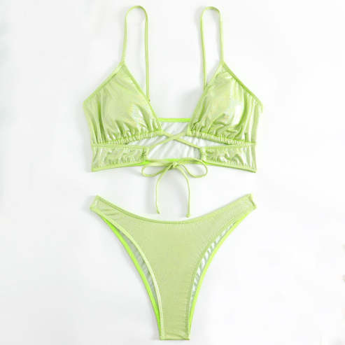Shimmer High Leg Cheeky Lace Up Tie Front Brazilian Two Piece Bikini S ...
