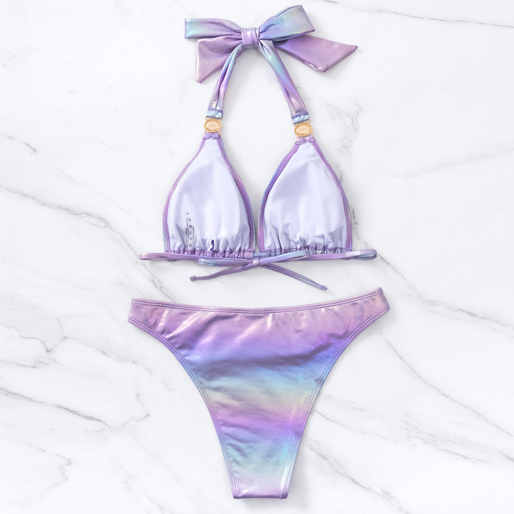Sparkly Crystal High Cut Triangle Brazilian Two Piece Bikini Swimsuit-yoyobikini