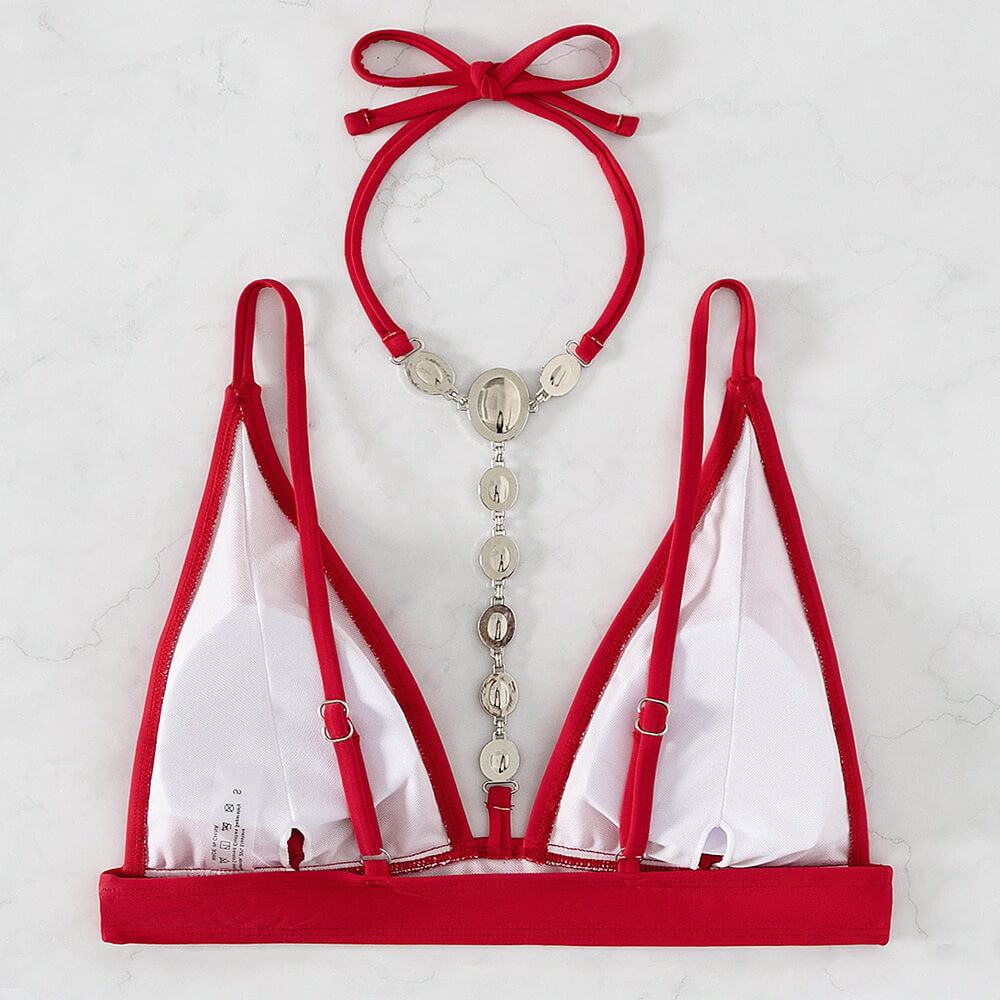 Sparkly Crystal Thong Halter Triangle Brazilian Two Piece Bikini Swimsuit-yoyobikini