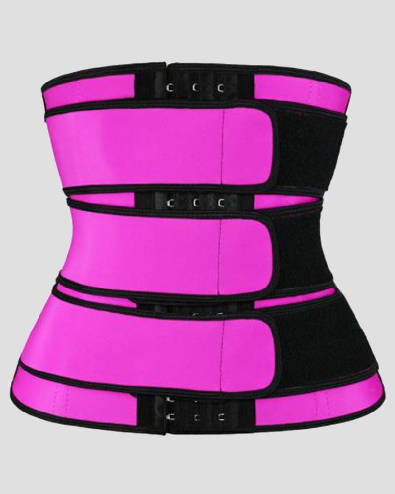 Triple Velcro Closures Trimmer Belt Waist Body Shaper Wrap Trainer-Pinkami