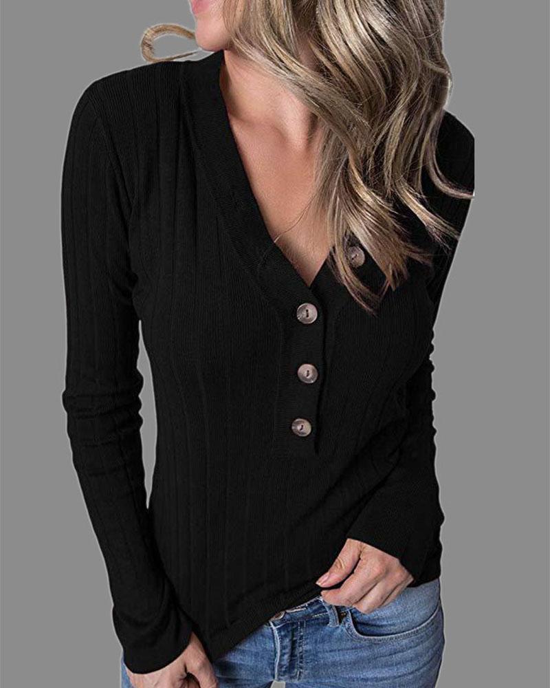 Ribbed Knit Button Up Bodycon Sweater-Pinkami