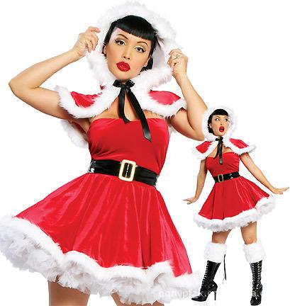Sexy Strapless Hooded Santa Costume Red-Pinkami