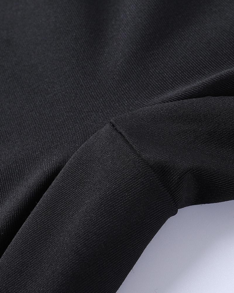 Solid Cut Out Split Hem Crop Tee & Pants Set-Pinkami