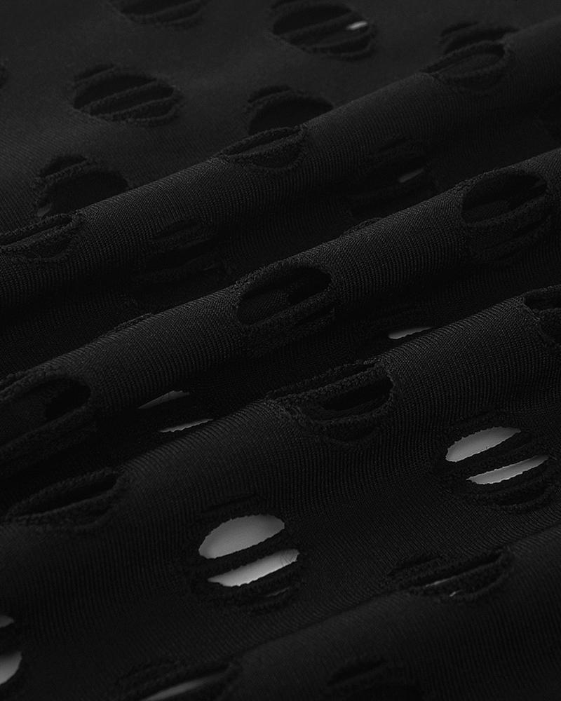 Hollow Out Long Sleeve Mock Neck Top & Pants Set-Pinkami