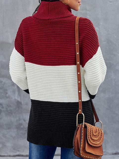 Turtleneck Color Block Pullover Sweater-Pinkami