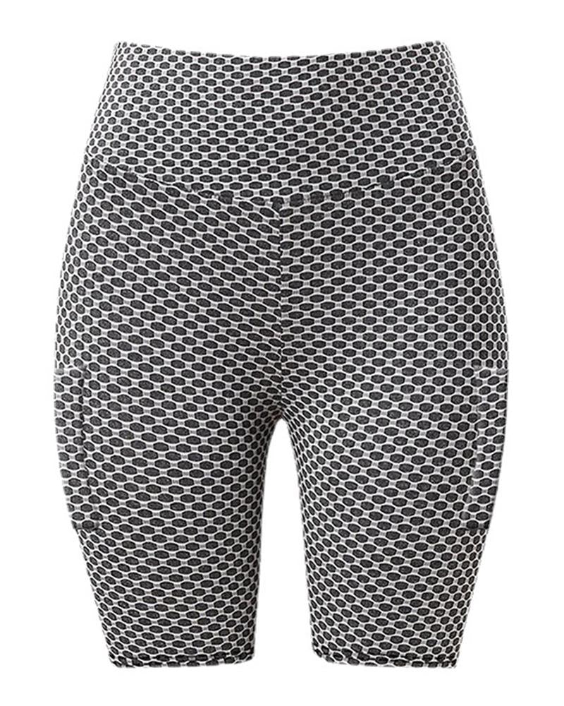 Solid Textured Pocket Decor Butt Lifting Sports Shorts-Pinkami