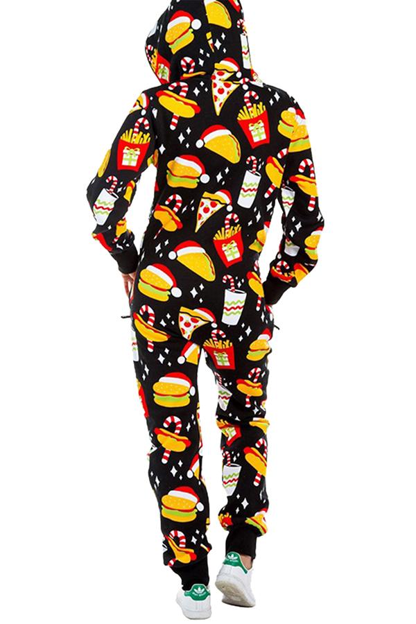 Womens Food Print Holiday Jumpsuit Yellow-Pinkami