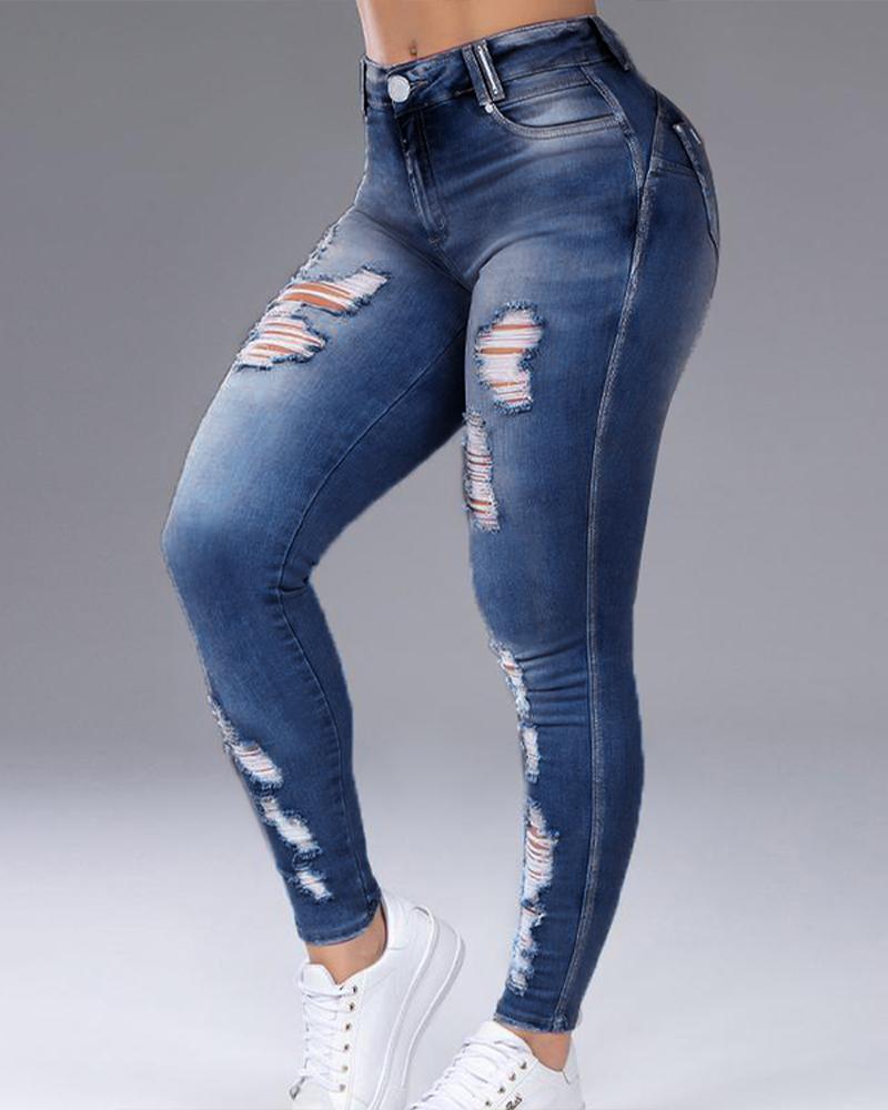 Women Distressed Butt Lifting Skinny Jeans-Pinkami