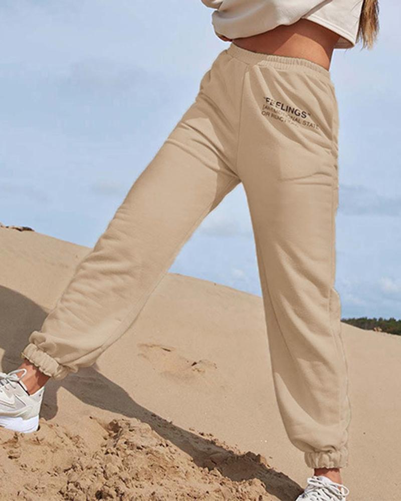 Letter Print Slant Pocket Sweatpants For Women-Pinkami