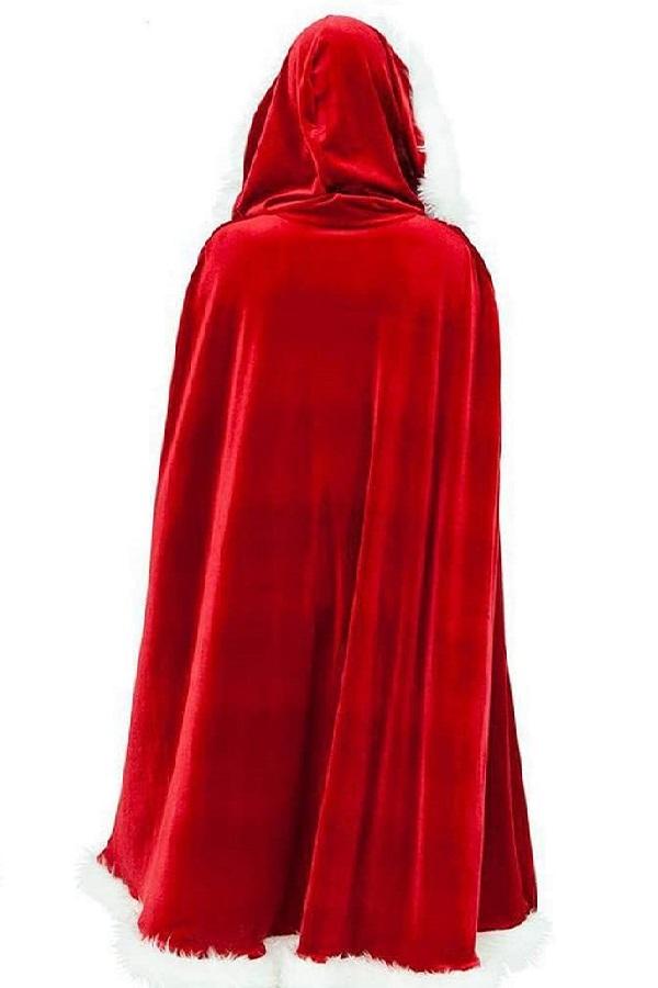 Red Classic Ladies Hooded Cloak Christmas Santa Costume-Pinkami