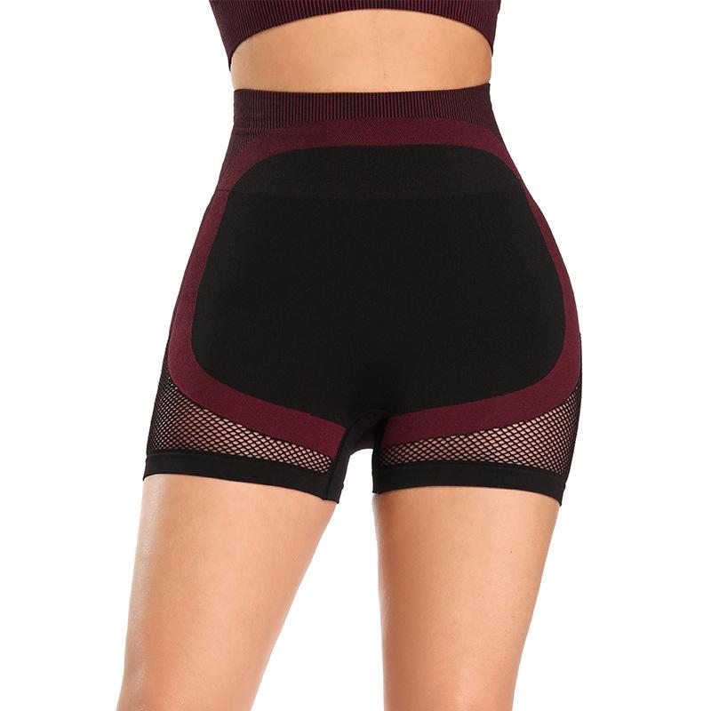 Mesh Panel Colorblock Wide Waistband Sports Shorts-Pinkami