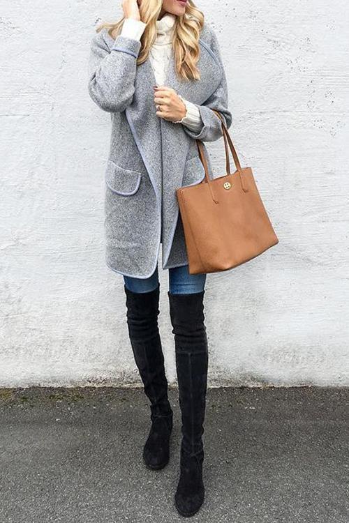 Turn-down Collar Long Cardigan-Pinkami