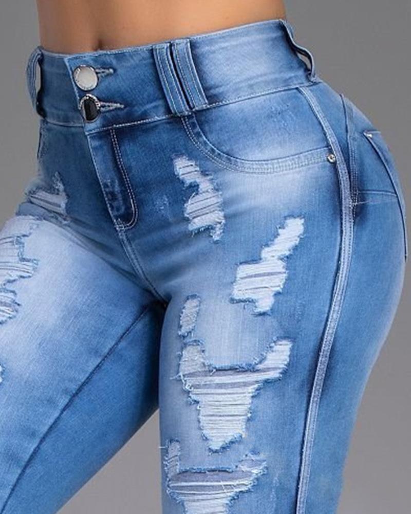Women Extreme Distressed High Waist Skinny Jeans-Pinkami