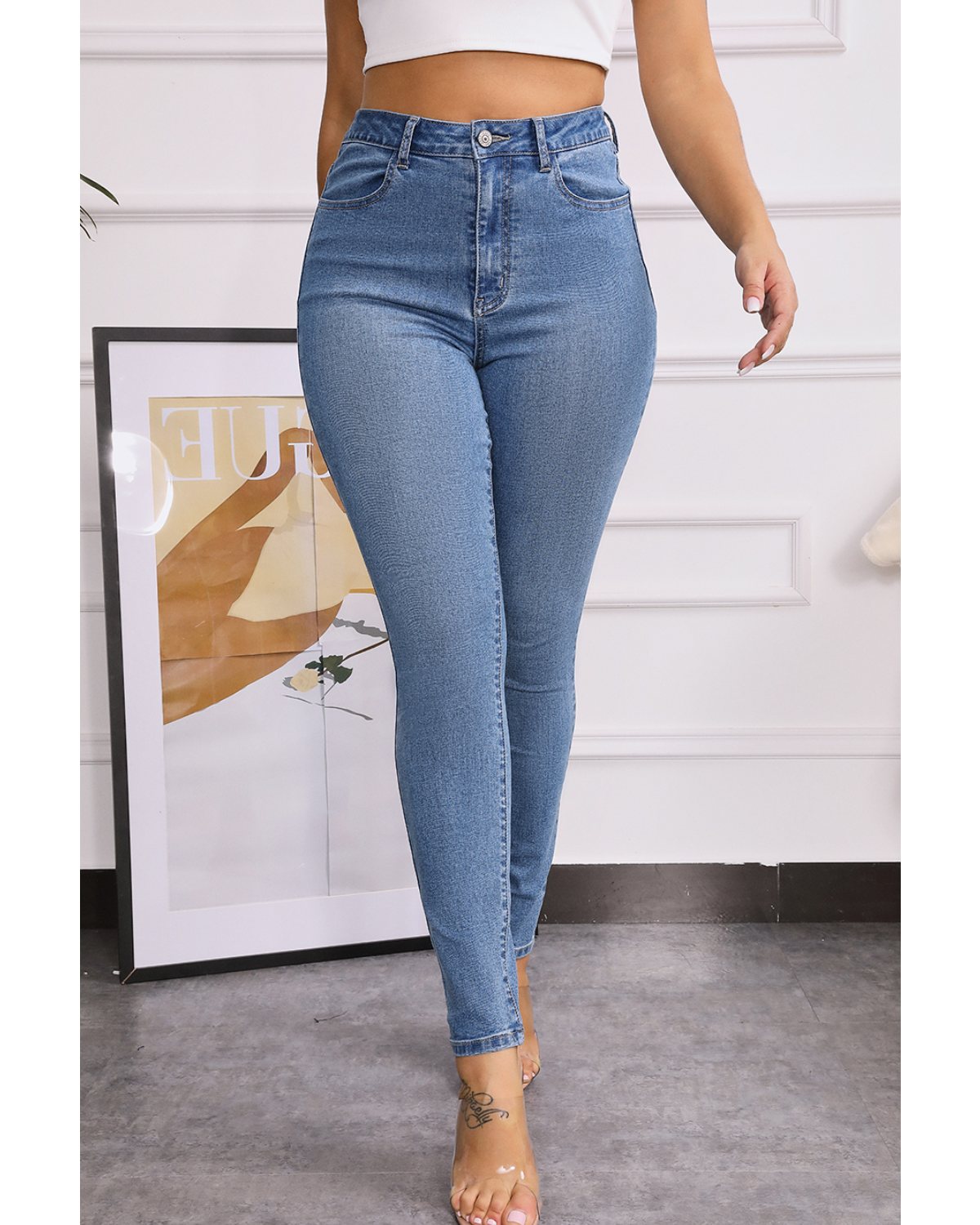 Women Elastic High Waist Butt Lifting Jeans-Pinkami
