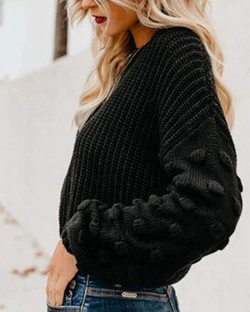 Popcorn Knit Lantern Sleeve Drop Sleeve Sweater-Pinkami