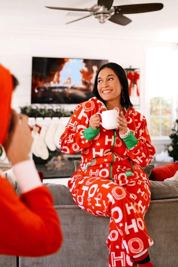 Womens Ho Ho Ho Christmas Onesie Adult Jumpsuit Casual Outfit-Pinkami