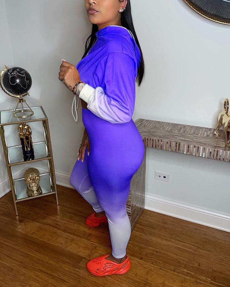 Ombre Drawstring Detail Hoodie & Pants Set-Pinkami