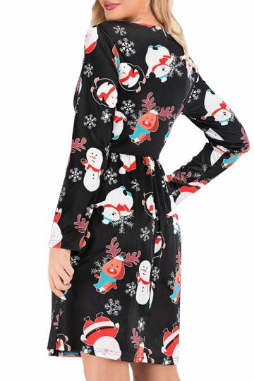 Pocket Long Sleeve Christmas Dress Black-Pinkami