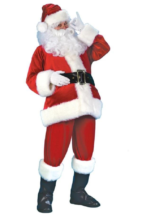 Best Warm Fur Christmas Mens Santa Claus Costume Red-Pinkami