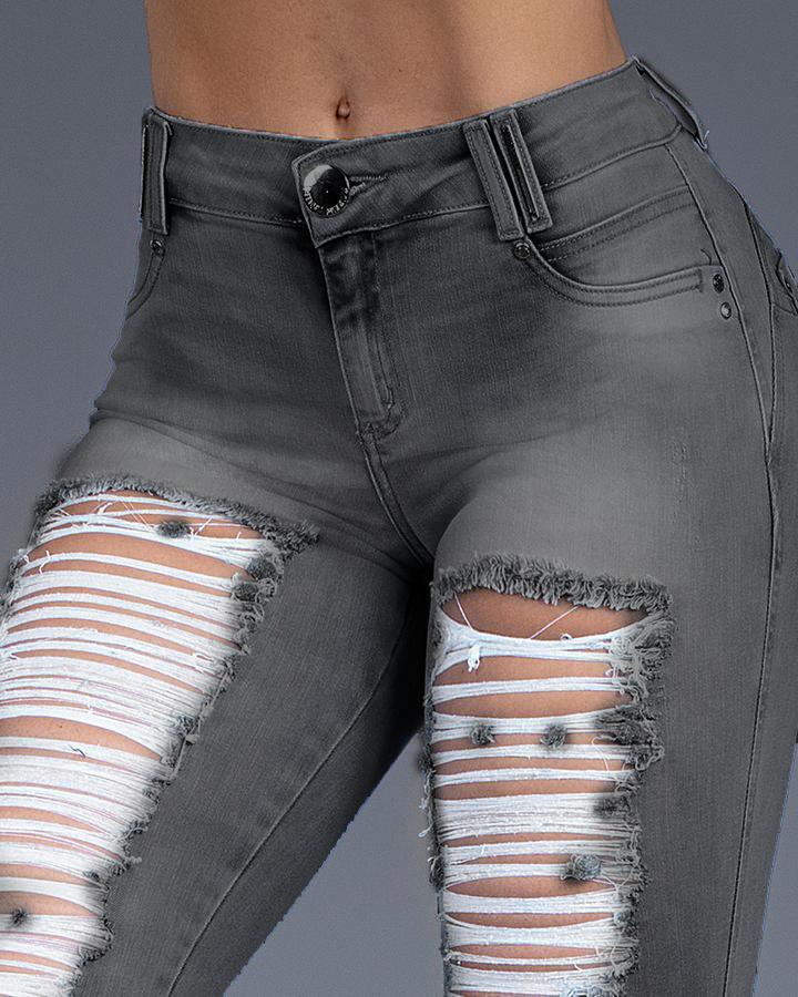 Women Extreme Distressed Stretch Butt Lifting Skinny Jeans-Pinkami