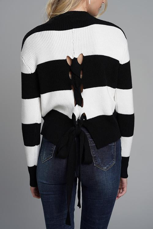 BLAISE Lace-up Back Sweater-Pinkami